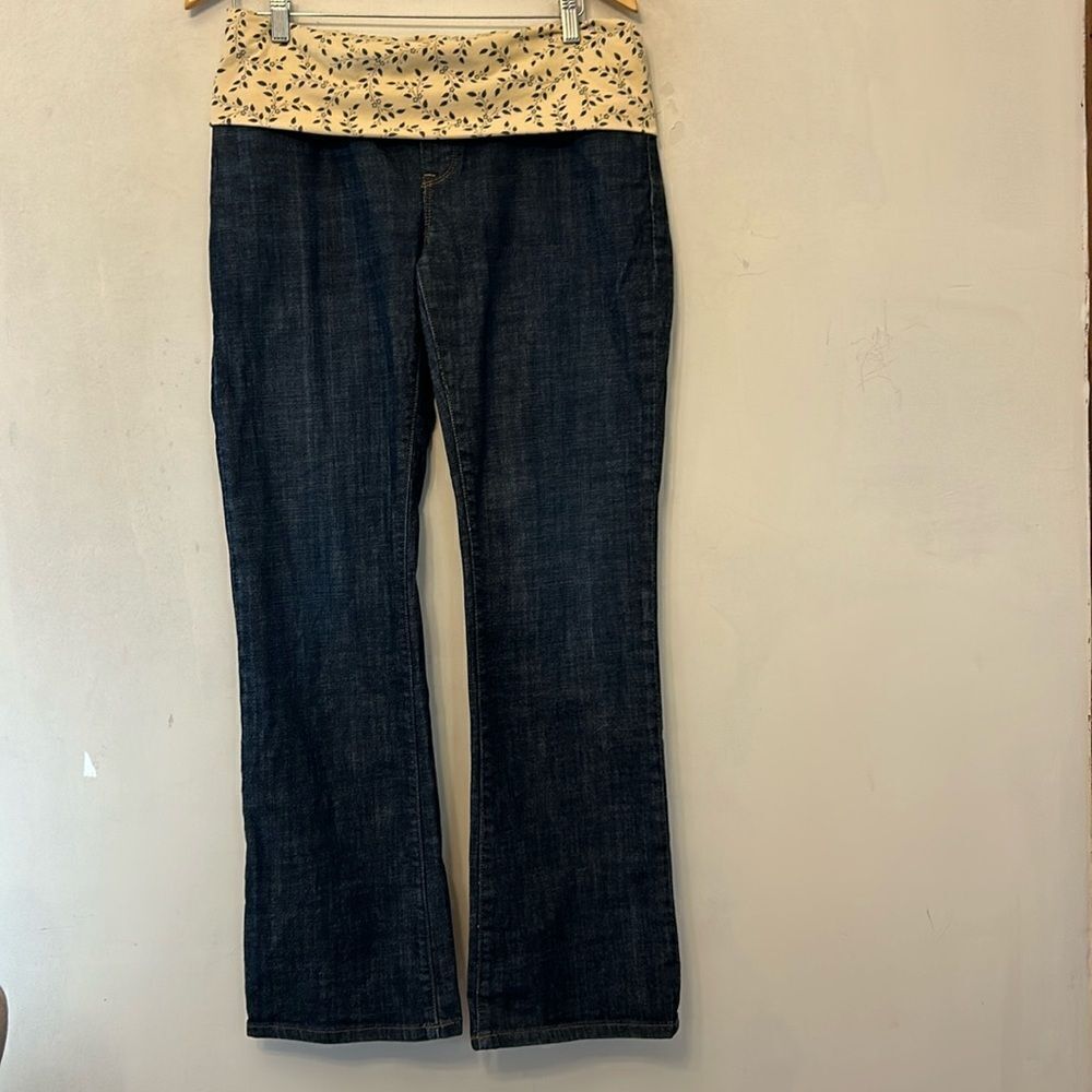 Gap Maternity stretch denim jeans with floral fold over waistband Sz 8 EUC